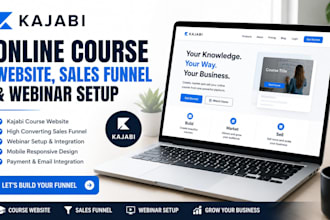 create kajabi online course website, sales funnel and webinar setup