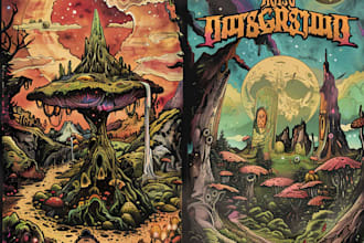 create detailed art of psychedelic stoner album cover