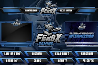 design animated twitch overlay,stream package, alert, panel and webcam