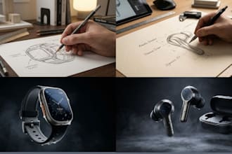 create a minimal , waterproof smart wearable product design concept with cad