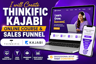 develop thinkific kajabi online course website and sales funnel