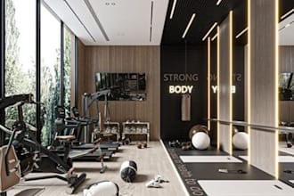 do 3d cgi gym design, workout, yoga, fitness animation and 3d rendering