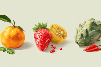 draw food, drink, fruit, vegetables illustration