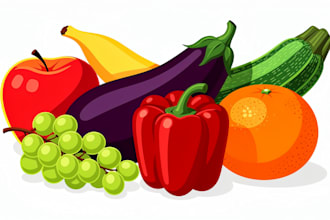 illustrate digitally realistic fruits or veggies