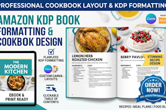 do KDP book formatting canva cookbook layout design recipes cookbook design