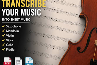 transcribe saxophone, violin, cello, mandolin and fiddle into professional sheet