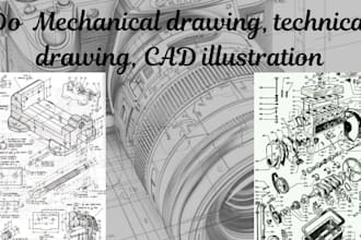 do mechanical drawing, technical drawing and cad illustration