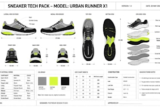 do shoe tech pack, sneakers, sandals, high heels, casual shoes for manufacturing