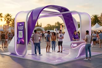 design photorealistic 3d trade show booth exhibition stand for event and kiosk