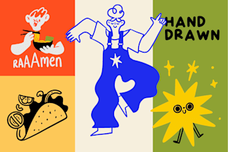 create playful line art and doodle branding illustrations
