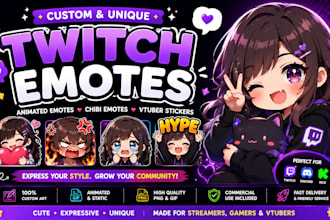 create animated emotes, twitch emotes, stickers, chibi emotes vtuber for stream