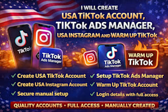 create usa tiktok, warm up instagram, usa facebook account, tiktok ads account
