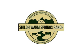 make natural grass fed rocky logo with mountain cattle ranch