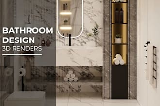 design your bathroom interior and provide realistic 3d renderings