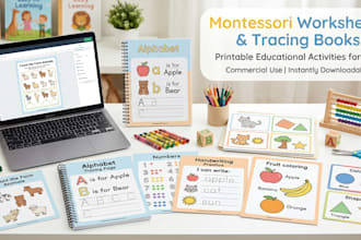 create montessori preschool worksheets, kindergarten tracing workbooks