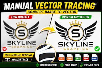 manually vector trace logo image into print ready ai svg eps