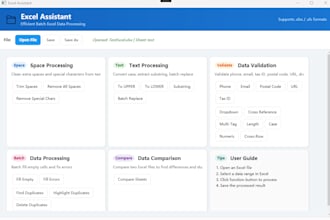 provide an excel assistant tool for batch data cleaning and validation