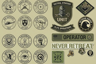 do military badge, sticker, tactical patch, circular stamp logo design