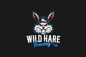 make premium tow company logo with a wild hare rowing