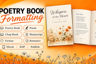 format manuscripts, poetry book, chapbooks, fiction novels, romance books, ebook