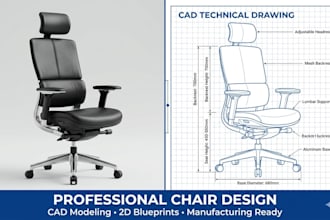 design 3d cad model and technical drawings for chairs and furniture