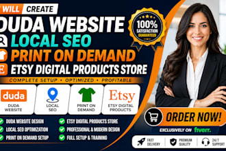 create duda website local seo print on demand setup etsy digital products store