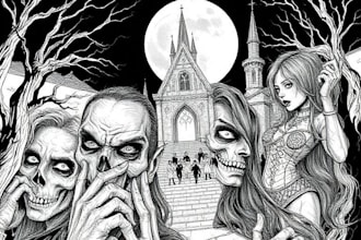 draw horror and gothic line art illustrations