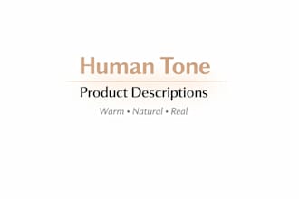 write human sounding product descriptions and about me pages