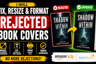 fix, resize, and format rejected book covers for amazon KDP and ingramspark