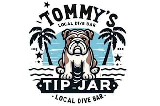 design fantastic bull dog palm tree beach bar logo