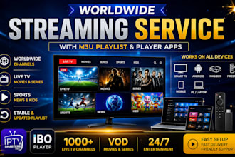offer worldwide streaming service with m3u playlist and player apps