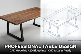 design 3d cad models and technical drawings for tables and furniture