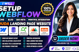 setup webflow cms blog SEO meta printiful integration duda landing page website