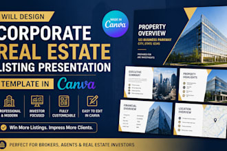 design a corporate real estate listing presentation template in canva