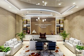 revamp 3d workspace interior design,render MD office, reception furniture layout