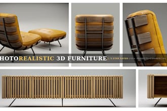 create furniture, sofa, chair, bed and armchair, 3d modeling and rendering