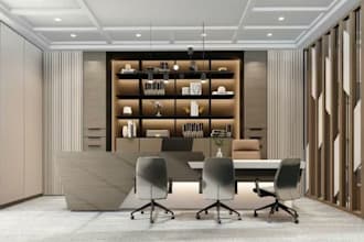 design modern office workspace interior with realistic render