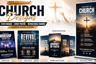 design retractable banner church flyer event poster and sermon series design