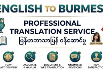 translate english to burmese or burmese to english professionally