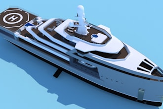 create high quality 3d model of yacht, ship, hull, and boat with detailed design