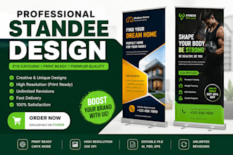 design professional roll up banner, standee, retractable banner and signage