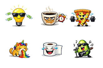 provide cute cartoon sticker and logo icon pack png files