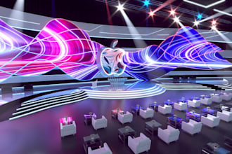 do 3d stage event lighting, 3d event concert, podium, 3d sound staging design