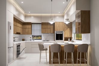 design modern kitchen interior, storage cabinets and island