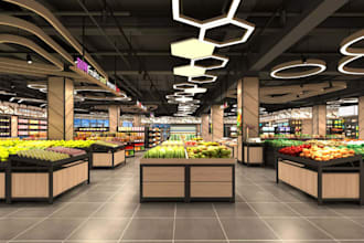 design modern supermarket, grocery store,cashier area,hypermarket,3d retail shop