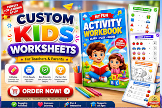 design custom worksheets, tracing books,  kids activity books and book covers