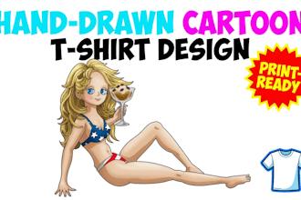 create hand drawn cartoon tshirt designs for printify and pod