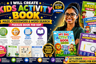 create kids activity book, maze, croosword and word search puzzles book for KDP