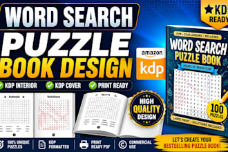 create word search puzzle book interior cover design for amazon KDP publishing