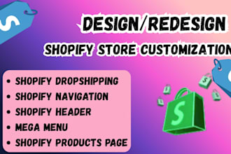 design shopify dropshipping store, header, footer, navigation, mega menu